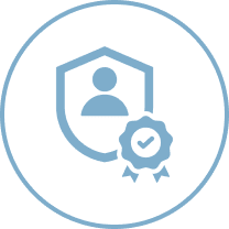 Icon with a person silhouette inside a shield and a check-marked ribbon, symbolizing verified, protected or authenticated user status.